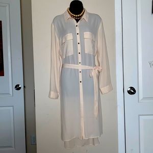 Long Sleeve Button Up Shirt Dress Size Large Color Pale Pink